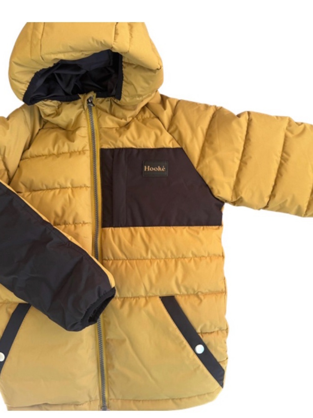 Kids' Mustard & Dark Brown Hooded Puffer Jacket Hooké